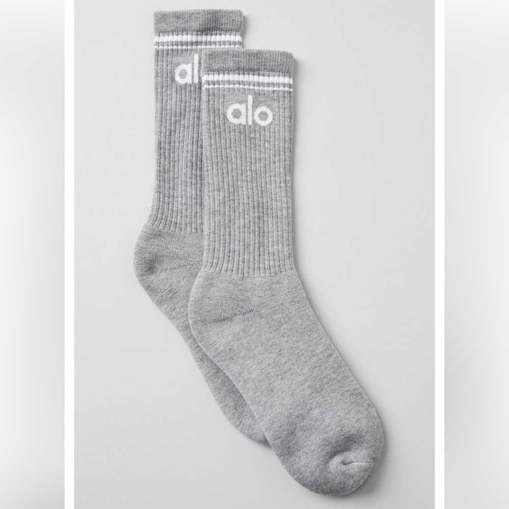 ALO Socks - Athletic Unisex Throwback Sock (Heather Grey/White)
